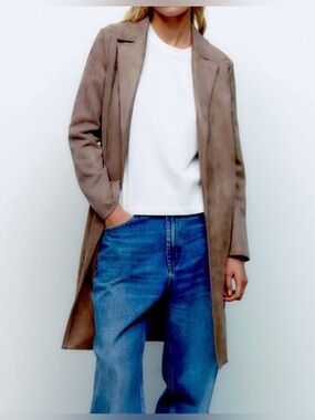 🔥 Zara Long Faux Suede Trench Coat